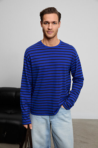 GRIMELANGE Vigos Men's 100% Organic Cotton Round Neck Regular Fit Long Sleeve...
