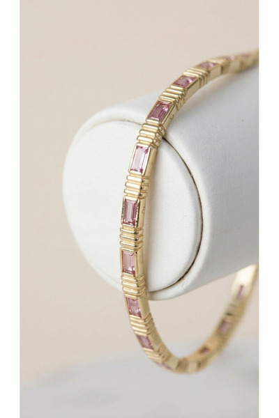 Lune Design Baget Kesim Pembe Taşlı Ayarlanabilir Modern Çelik Bileklik