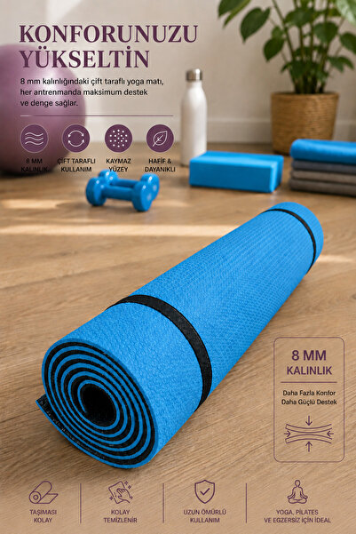 Yukon 8 mm Çift Taraflı Pilates Matı Yoga Matı Spor Minderi Yer Matı 170 CM x...
