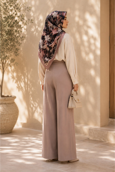 Êtoile Dusty Rose Color Floral Patterned Cotton Soft Square Scarf Nazende Series