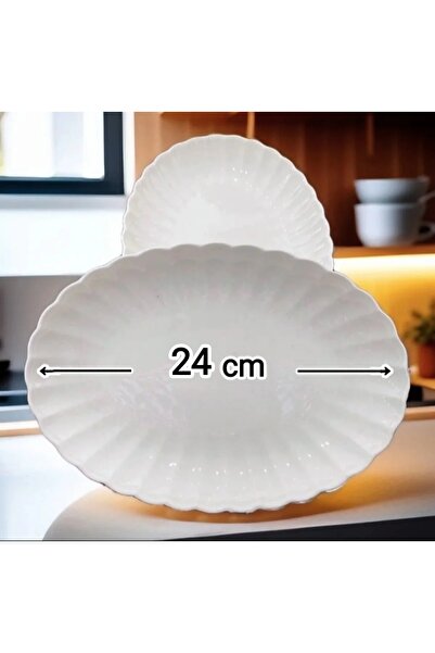 Kütahya Porselen Boneluz 2 adet 24 cm Kayık Tabak Salata Tabağı (Yaldızsız - ...