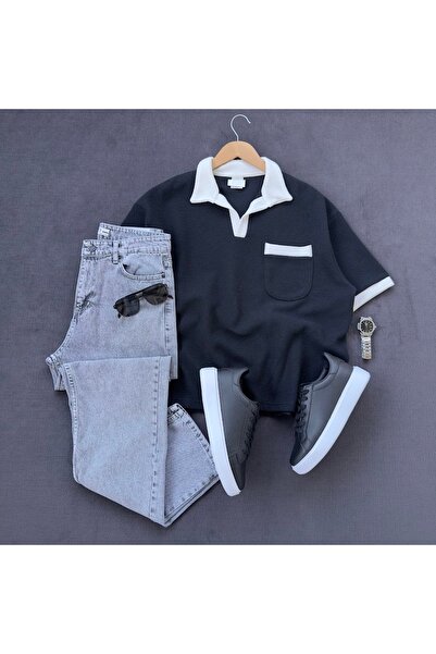 MODA A Quality Polo Collar T-Shirt + Baggy Denim Pants