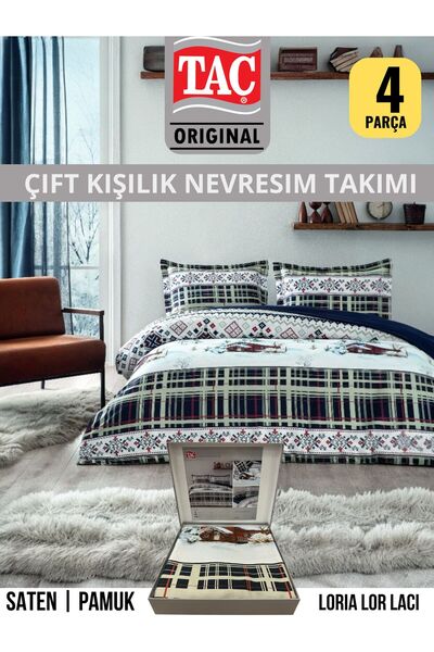 Taç Loria Lor lacivert Pamuk Saten Çift Kişilik Nevresim Takımı