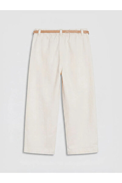 LC Waikiki Ecru Belted Wide Leg Fit Girls' Trousers