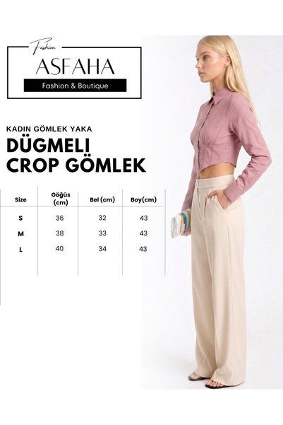 Asfaha Fashion Women's Shirt Collar Buttoned Crop Shirt