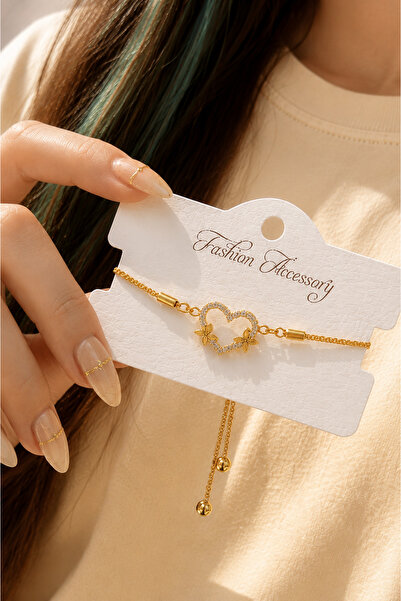ERH Heart Figured Zircon Stone Gold Color Steel Women's Bracelet Adjustable E...