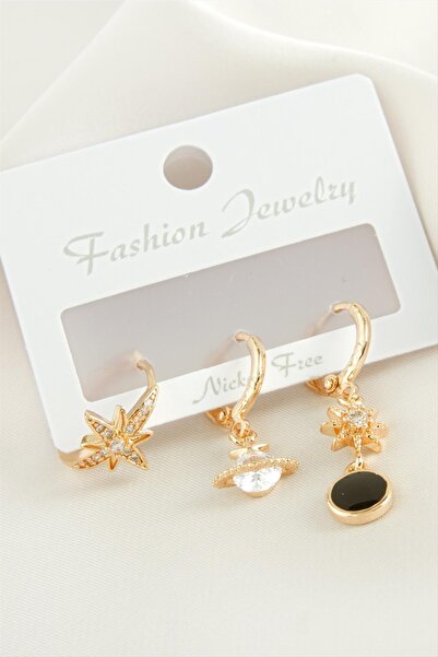 ZERO LAND Ilkeshop 3 Pcs Star Zircon Stone (05949) Earrings-Silver Color