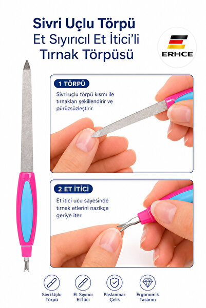 ERHCE Tırnak Törpüsü Çift Başlı Törpü + Et itici Sıyırıcı Ayırıcı / El Ayak T...