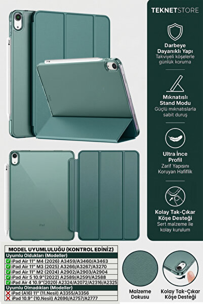 TEKNETSTORE iPad Air 11" M4 M3 M2 Uyumlu Kılıf Ultra İnce Standlı Akıllı Uyku...