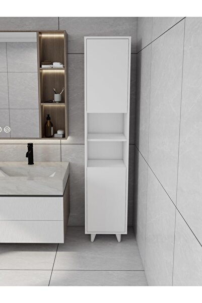 Masif Market Riva Çamaşır Sepetli Banyo Dolabı Beyaz Renk
