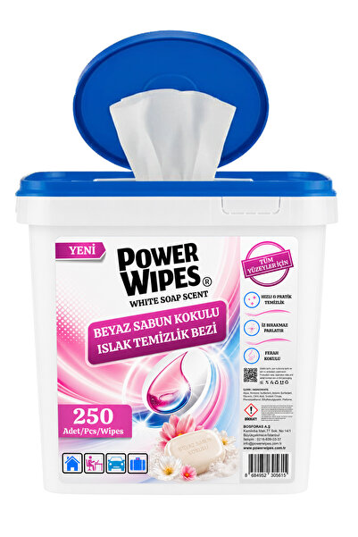 Power Wipes Beyaz Sabun Kokulu Islak Kova Mendil 250 Adet Tüm Yüzeyler İçin
