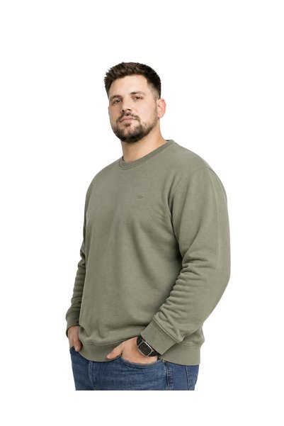 BattalModa Men's Large Size Khaki Two-Thread Crew Neck Sweatshirt 3Xl-4Xl-5Xl-6Xl-7Xl-8Xl