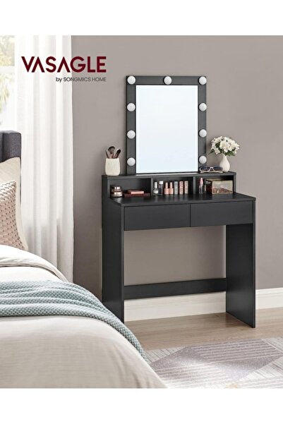 VASAGLE Makeup Table with Mirror Model Emery, Black, 80 x 40 x 145 cm