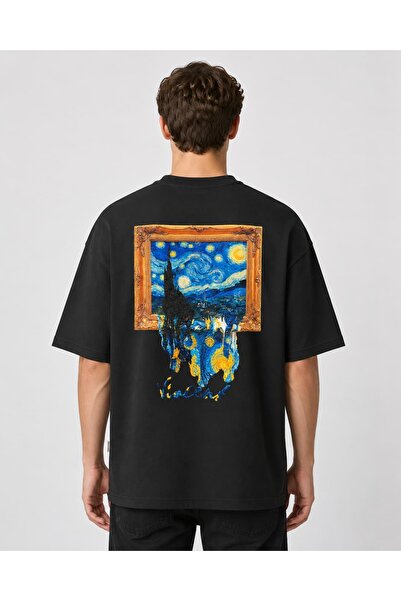 CANMODA تي شيرت Recien Van Gogh Starry Night مطبوع كبير الحجم و100% قطن أسود ...