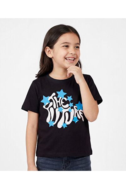 Pine kids Cotton Knit Half Sleeves T-Shirt with Text Print - Black