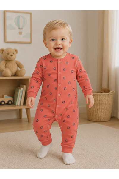 OUTLET Isyiz Baby Patterned Snap Fastener Long Sleeve Jumpsuit 100% Cotton