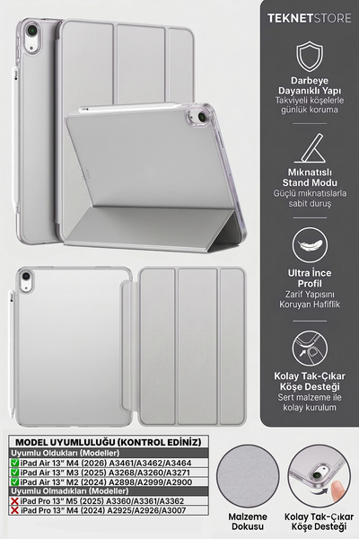 TEKNETSTORE Ipad Air 13" M4 M3 M2 Uyumlu Kılıf Ultra İnce Akıllı Uyku Modlu S...