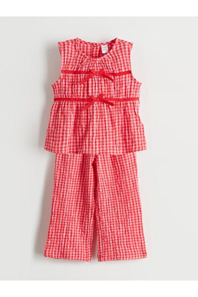 LC Waikiki Bluză și pantaloni pentru fete, cu detalii cu panglici, set de 2 p...