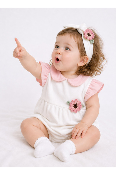 Ozz Baby %100 PAMUK BAHAR GELMİŞ TEMALI KIZ BEBEK & ÇOCUK BANDANALI ÇORAPLI F...