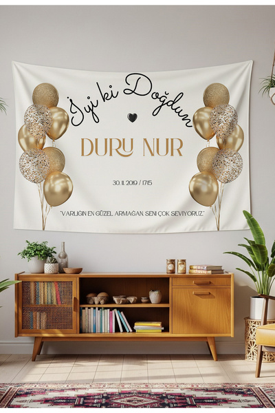 GREENDECOR Kişiye Özel Doğum Günü Duvar Örtüsü İyi ki Doğdun Happy Birthday İ...