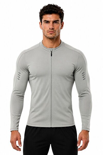 GHASSY CO . Erkek Tam Fermuarlı Dalgıç Kumaş Uzun Kollu Slim Fit Esnek Spor S...