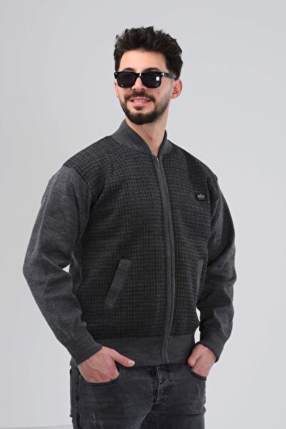 KZC TEKSTİL Men's Dad and Middle-Aged Knitwear Steel Knit Lined Acrylic Zippe...