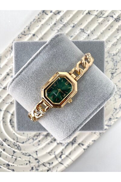 Mazzy Nazze Chain Cord Gold Green Dial Women's Wristwatch