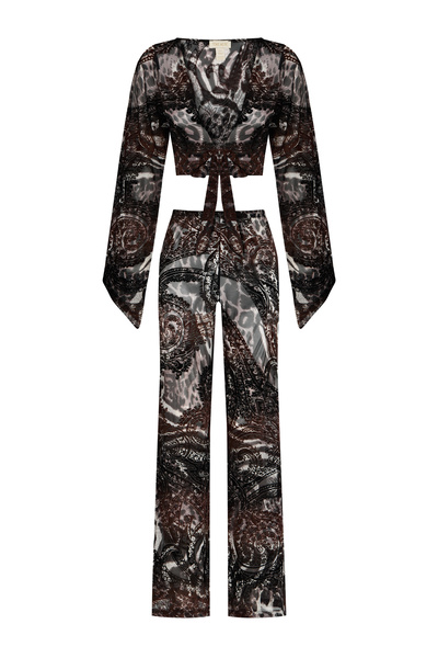 TIME MUSE LENA Siyah Flok Baskılı Crop Pantolon