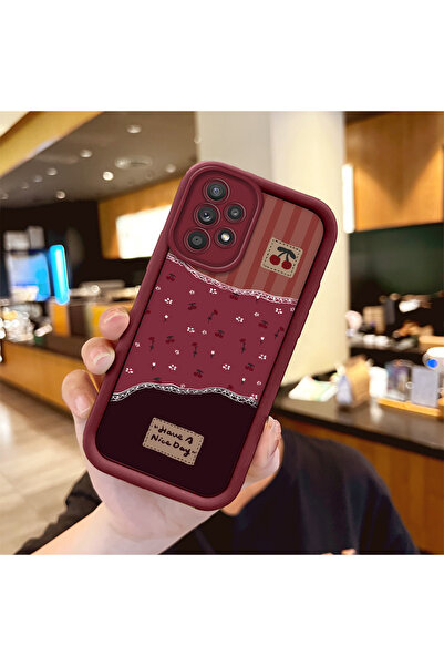 SLIMFELT Samsung Galaxy A52/A52S Uyumlu Bordo Renkli Çiçek Desenli Kılıf Sili...