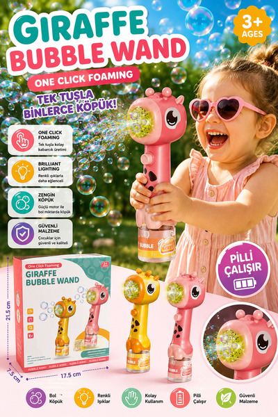 Selvira Zürafa Bubble Wand Köpük Baloncuk Oyuncağı – Işıklı Otomatik Baloncuk...