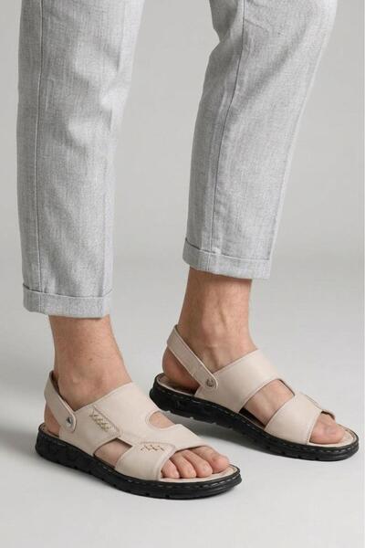 Papuçcity Aldmr 801 Orthopedic Men's Massage Sole Genuine Leather Sandals Sli...