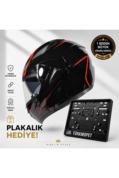 TÜRKMOPET VRT Çene Açılır Güneş Vizörlü Kask + Plakalık