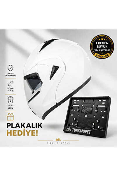 TÜRKMOPET VRT Çene Açılır Güneş Vizörlü Kask + Plakalık