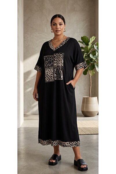 MODELİST Plus Size Stylish Oversized Dress with Pockets and Stone Accents