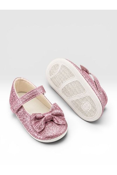 Che Sara Babet First Step Shoes with Glittery Bow Detail, Orthopedic Non-Slip Bottom Sole, Bordi Model