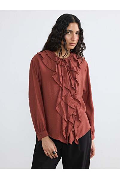 LC Waikiki Tie-Neck Ruffled Oversized Blouse