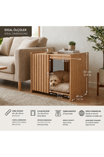 Gafhaus Handcrafted Ahşap Kedi & Köpek Evi Sehpa – Modern Yan Sehpa & Pet House