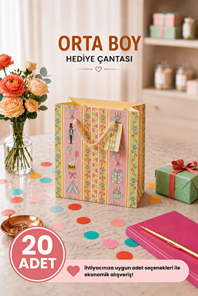 Daks 20 ADET (23 x 18 x 10 cm) - Pastel Parti Temalı Desenli Orta Boy Karton ...