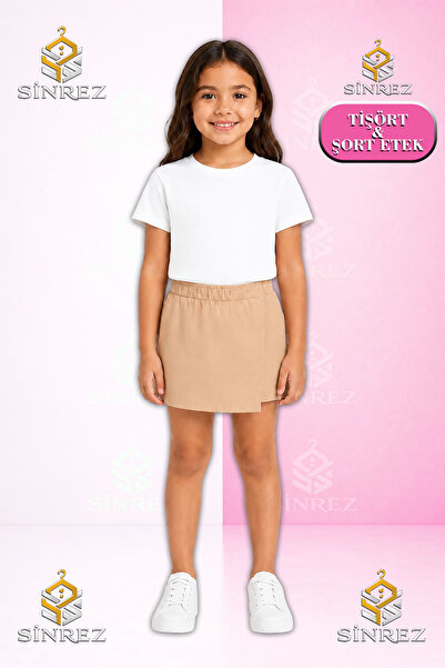 SİNREZ Set pentru fete SADE Tricou cu mânecă scurtă, pantaloni scurți și fustă