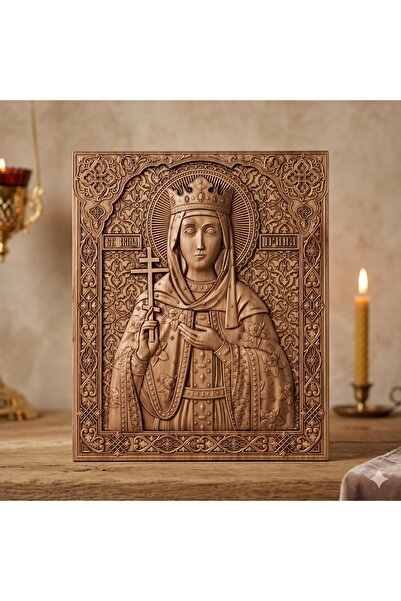 OEM Icon carved in solid oak wood – Saint Empress Helena – 30 x 25 cm