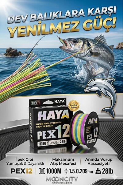 mooncity HAYA PEX12 1000M 12 Kat PE Örgü Misina 28LB – Ultra Güçlü Renkli Olt...