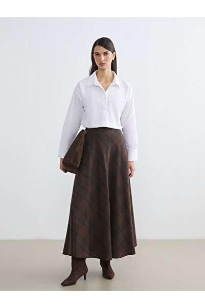 LC Waikiki Plaid Flared Skirt with Zipper at the Waist