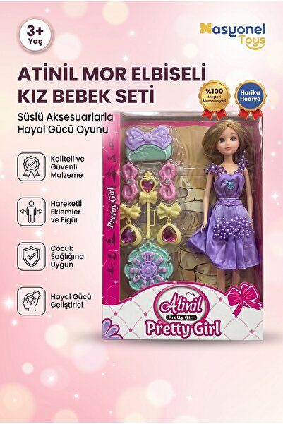 NASYONEL TOYS Atinil Pretty Girl Oyuncak Bebek ve Aksesuar Seti Mor Elbiseli ...