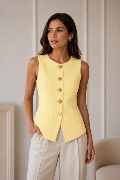 ORNALACE Gold Düğme Detaylı Yelek - Sarı