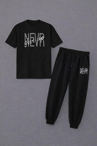 zeag Men's Never Give up Printed Tracksuit T-Shirt Set