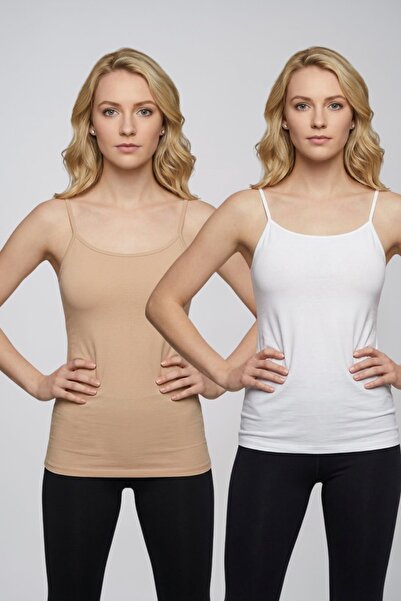 fevien 2-Pack Women's Basic Cotton Undershirt Set with String Straps - Flexib...