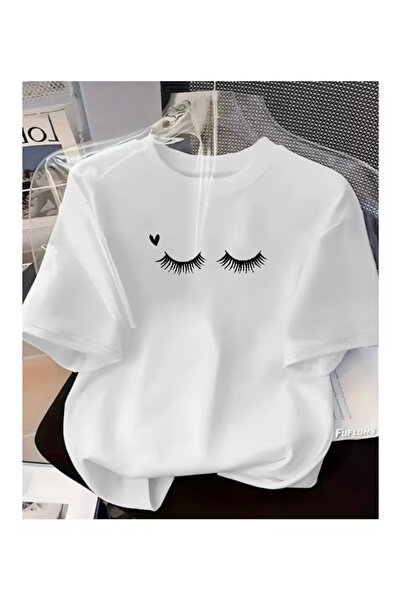 Massgai Μπλουζάκι Unisex με στάμπα βλεφαρίδων, Oversize, 100% βαμβάκι