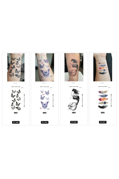 Airbrush Tattoo Yapıştırma Dövme 4 Adet Birden 1 Hafta Kalıcı Geçici Dövme Ha...