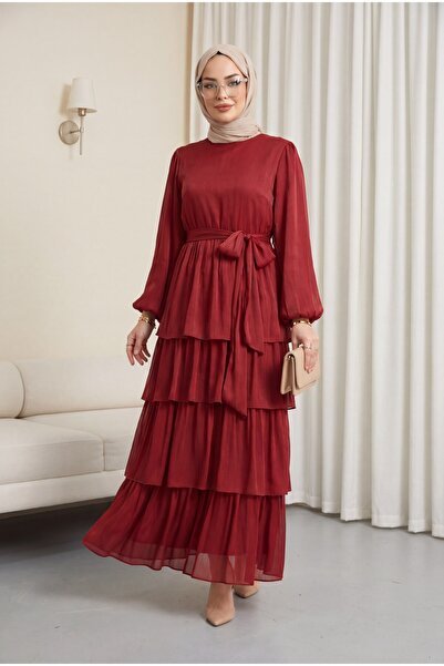 Modamorfo Elastic Sleeves, Tie-Waist Skirt, Layered Janjan Chiffon Dress - Bu...