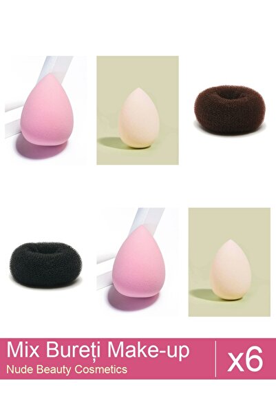Makeup Set Mix 6 produse Bureti: Burete coc negru- 9 cm diametru, Burete extr...